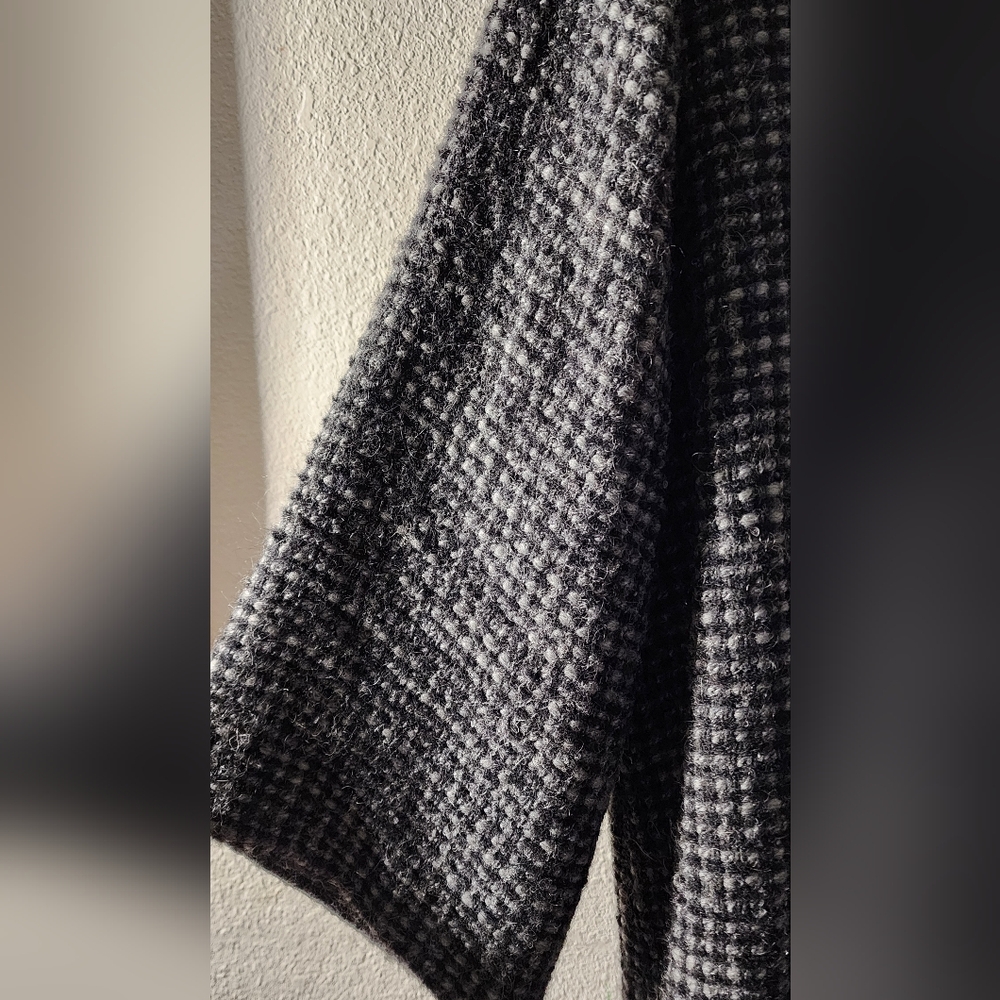 Eileen Fisher Black Grey Oversized Houndstooth Alpaca Wool Coat Size Medium - Picture 6 of 8